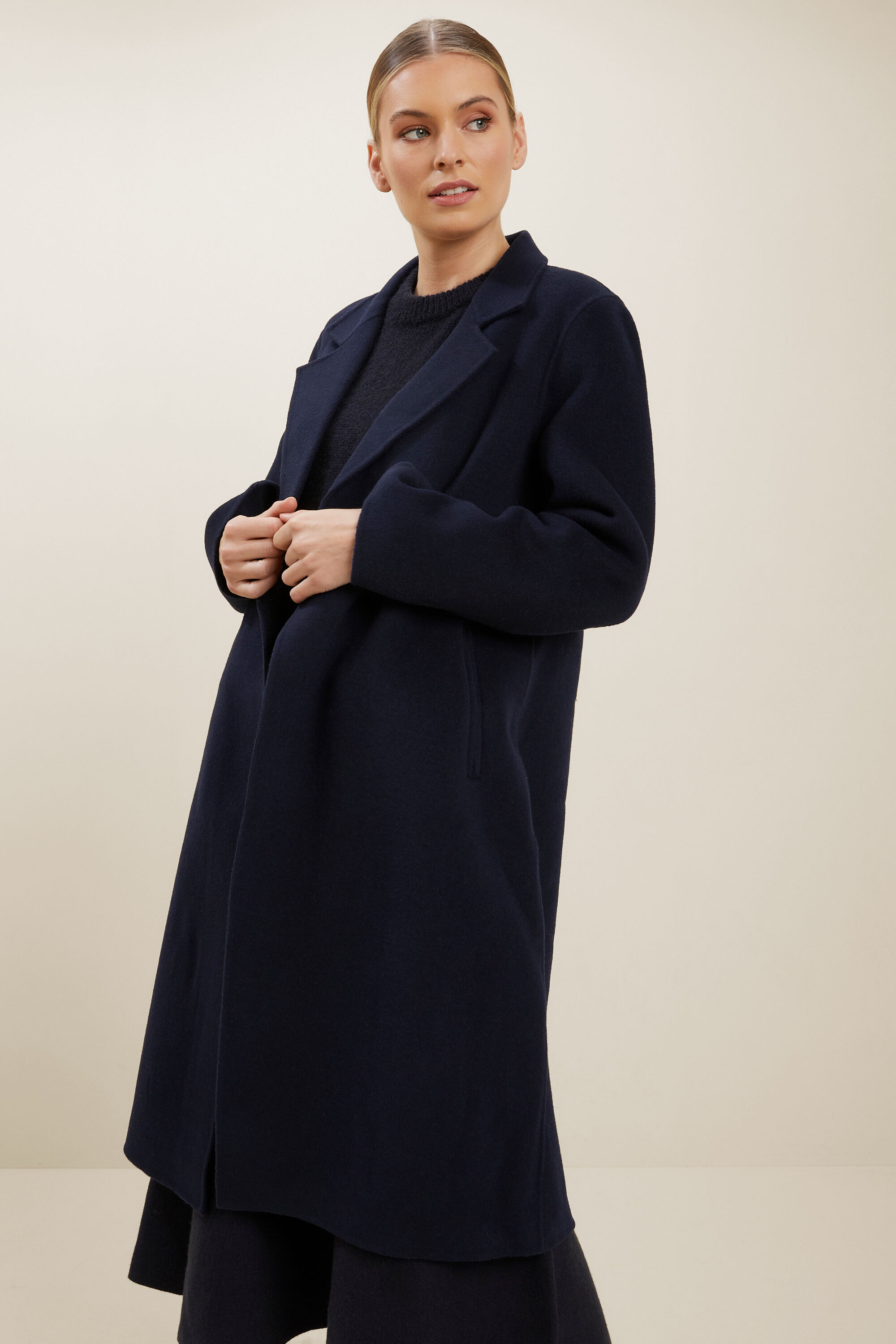 Longline wool top blend coat
