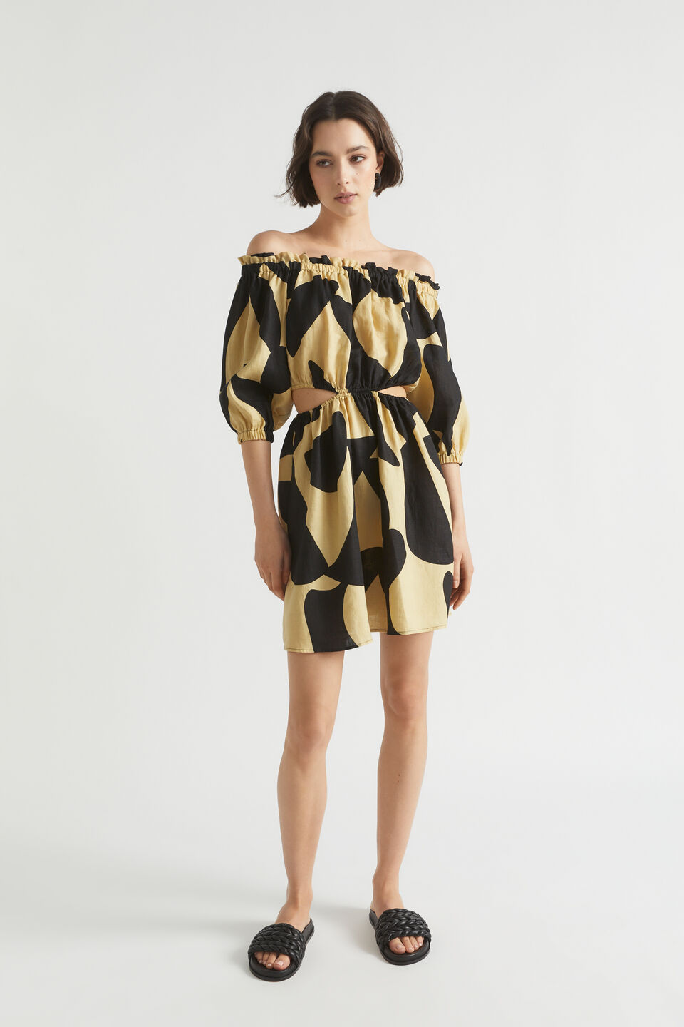 Abstract Off Shoulder Cut Out Dress  Abstract Print