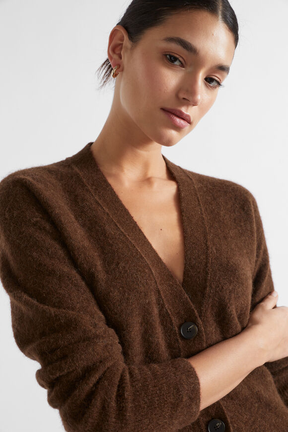 Cosy Knit Mid Length Cardigan  Hot Chocolate Marle  hi-res