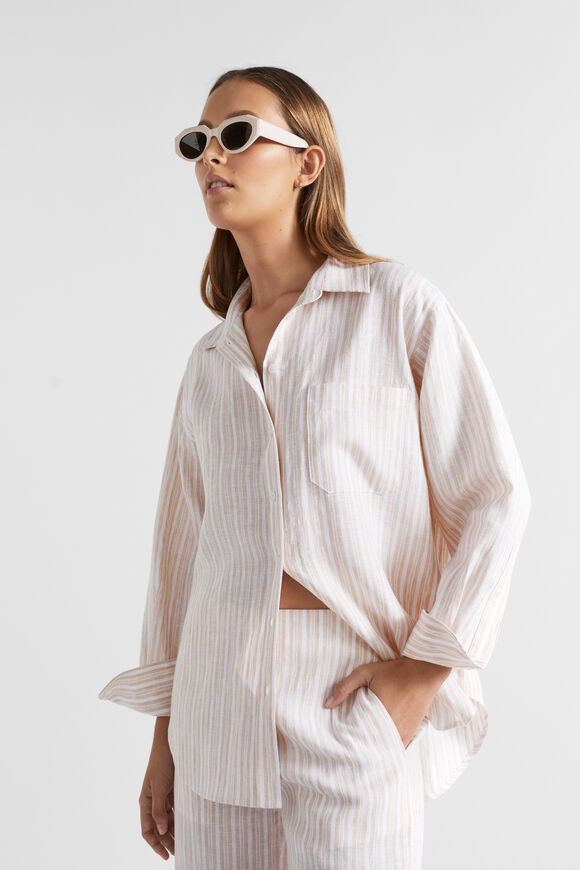 Core Linen Boyfriend Shirt  Soft Wheat Stripe  hi-res
