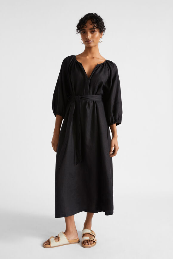 Core Linen Midi Dress  Black  hi-res
