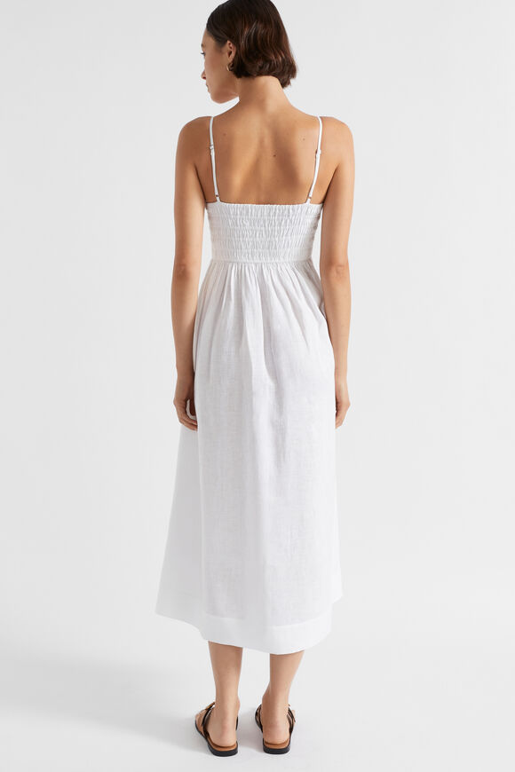 Linen Shirred Midi Dress  Whisper White  hi-res