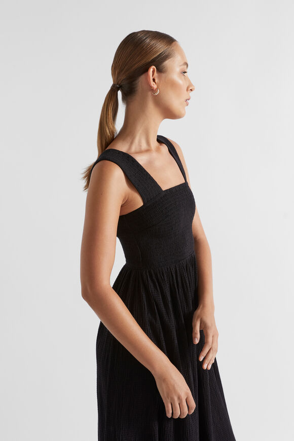 Textured Cotton Midi Dress  Black  hi-res