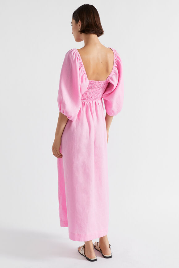 Linen Shirred Midi Dress  Pink Gin  hi-res