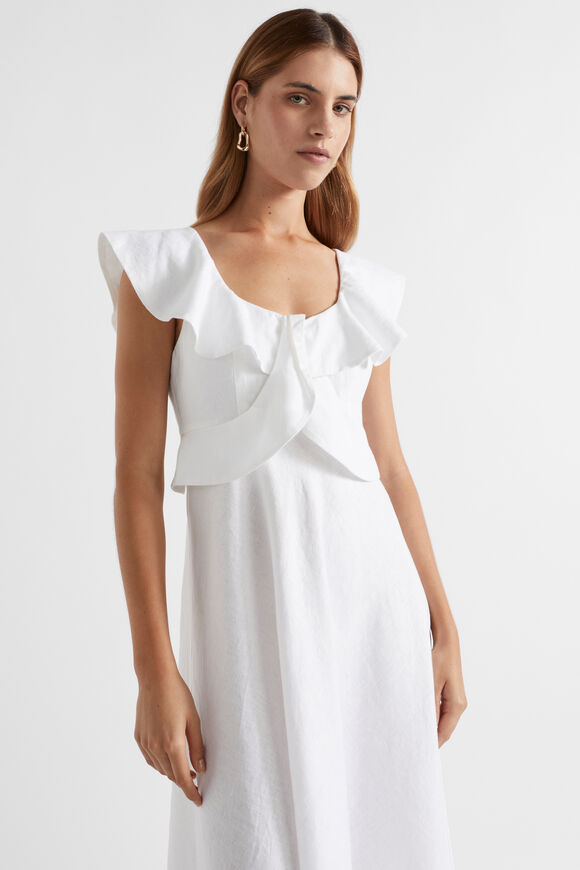 Linen Frill Midi Dress  Whisper White  hi-res