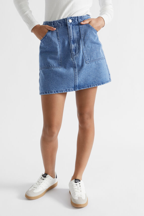 Patch Pocket Denim Skirt  Mid Blue  hi-res