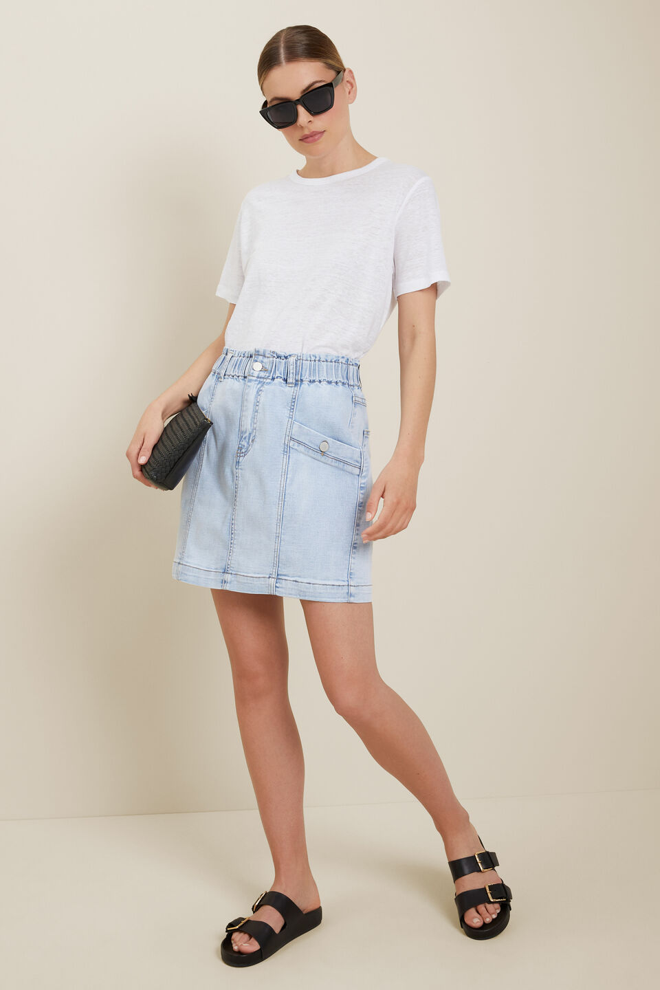 Denim Paperbag Mini Skirt  Sky Blue Rinse  hi-res
