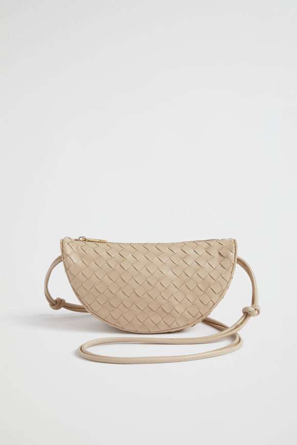 Leather Woven Crossbody Bag  Champagne Beige  hi-res