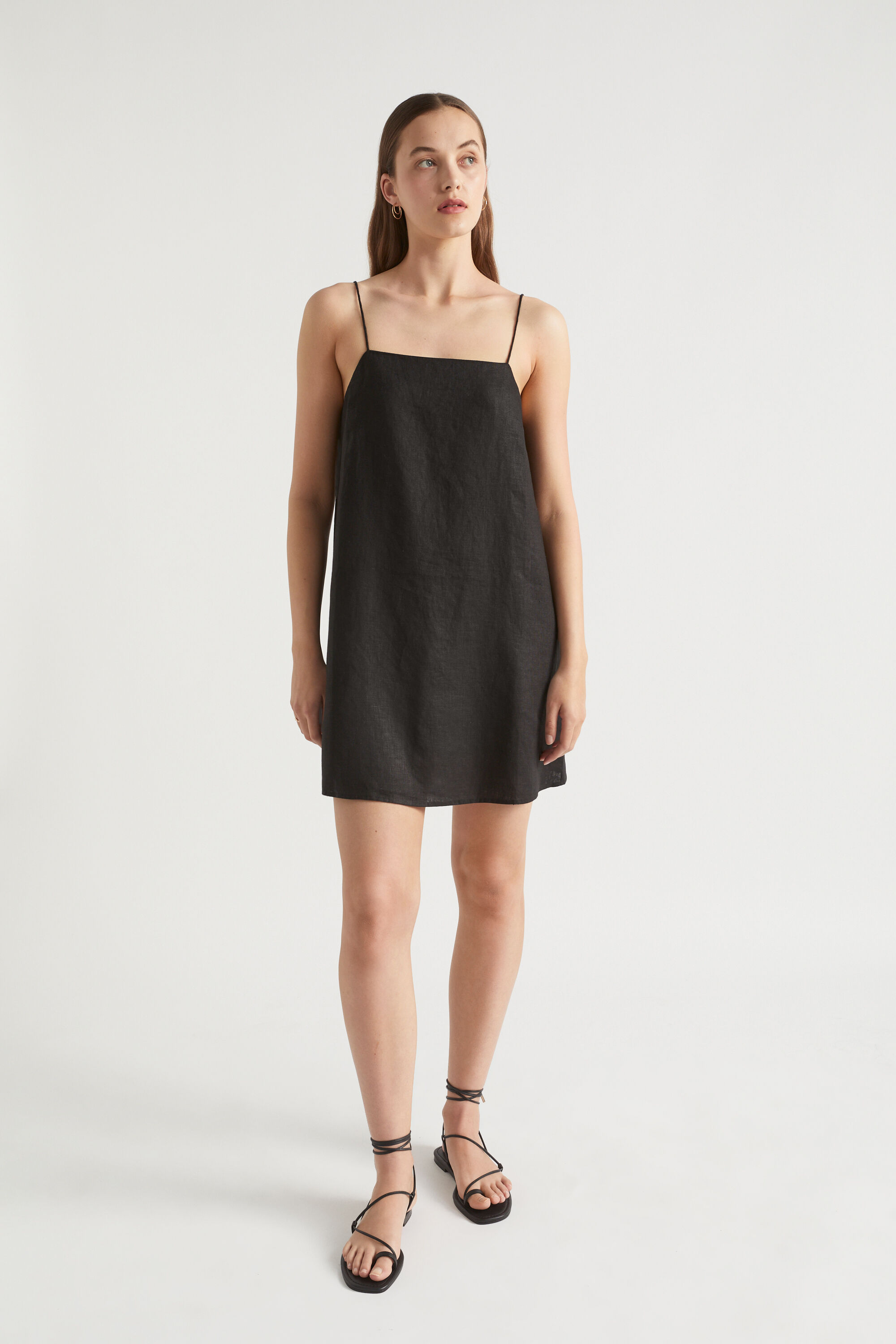 Black linen mini dress sale