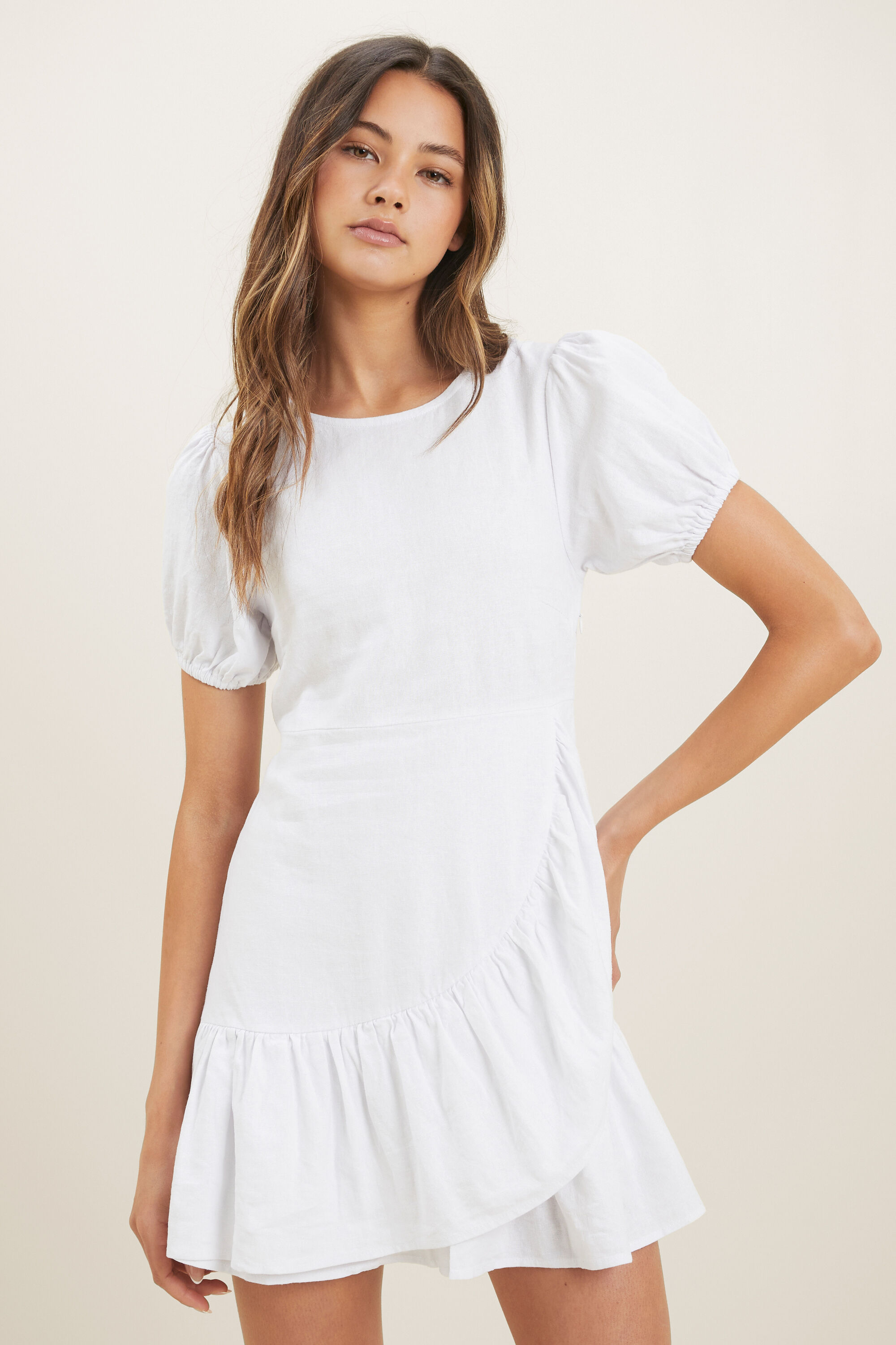 Short sleeve frill dress clearance