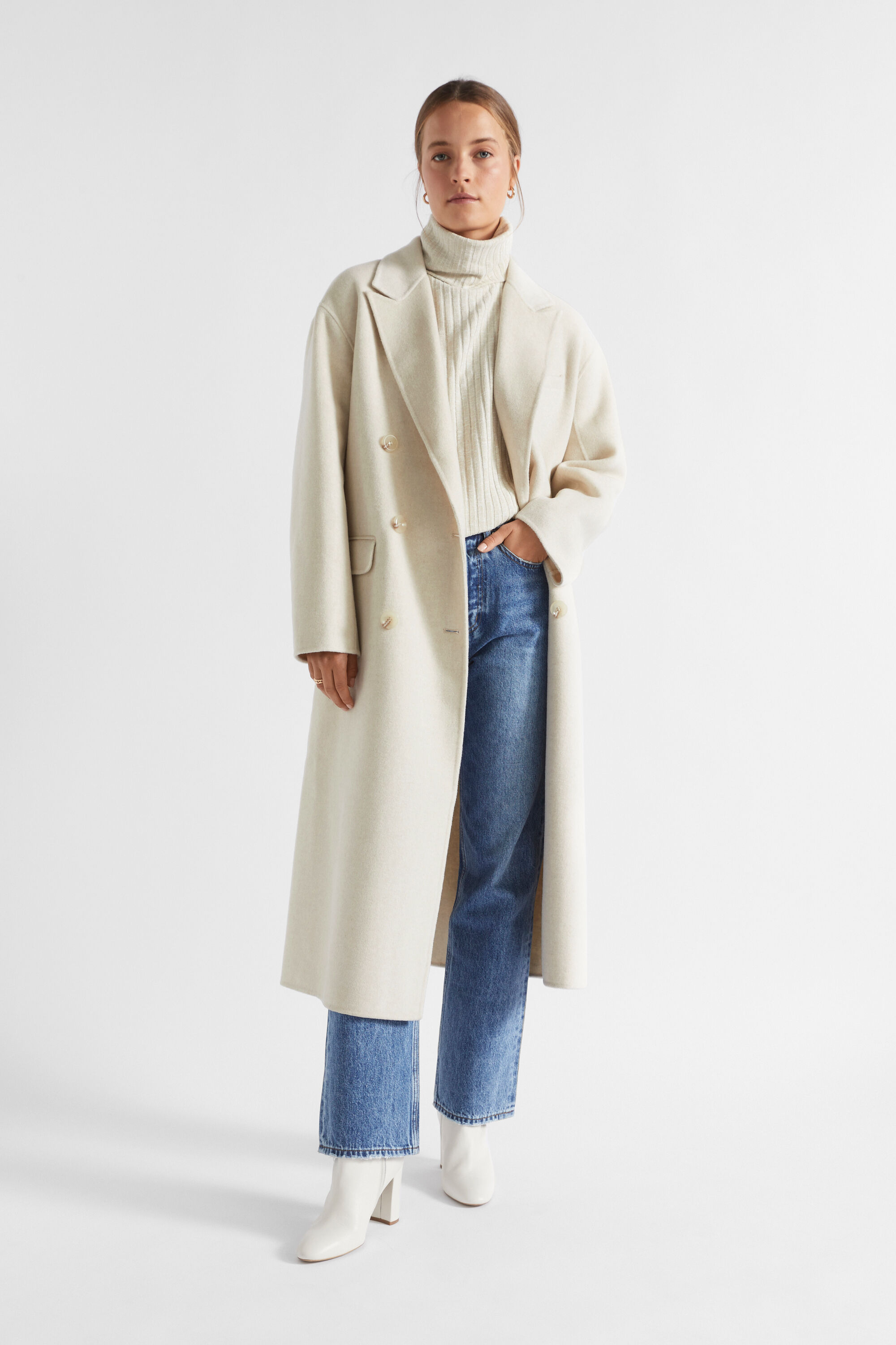 Cream wool blend coat cheap