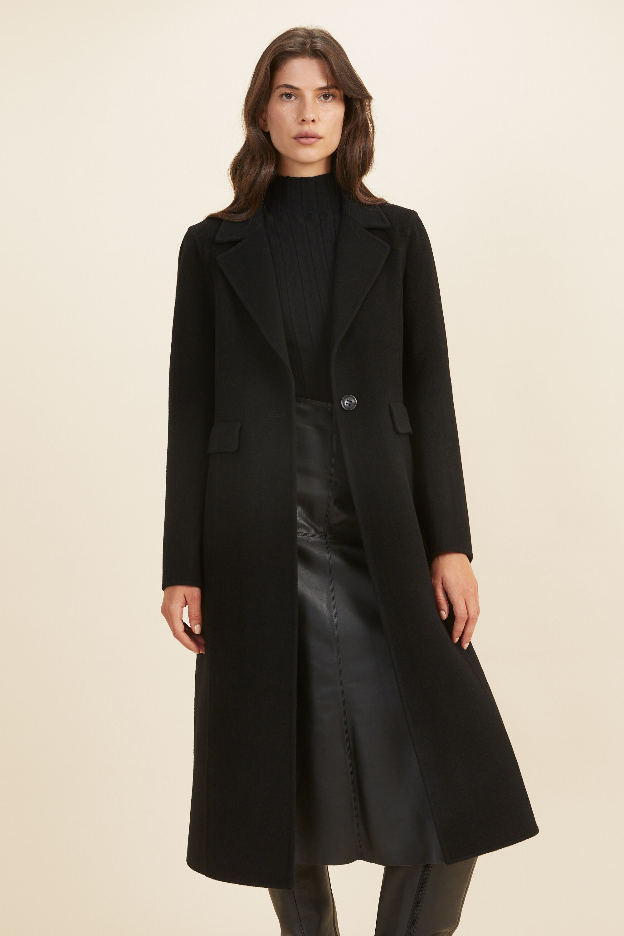 Black longline wool coat store