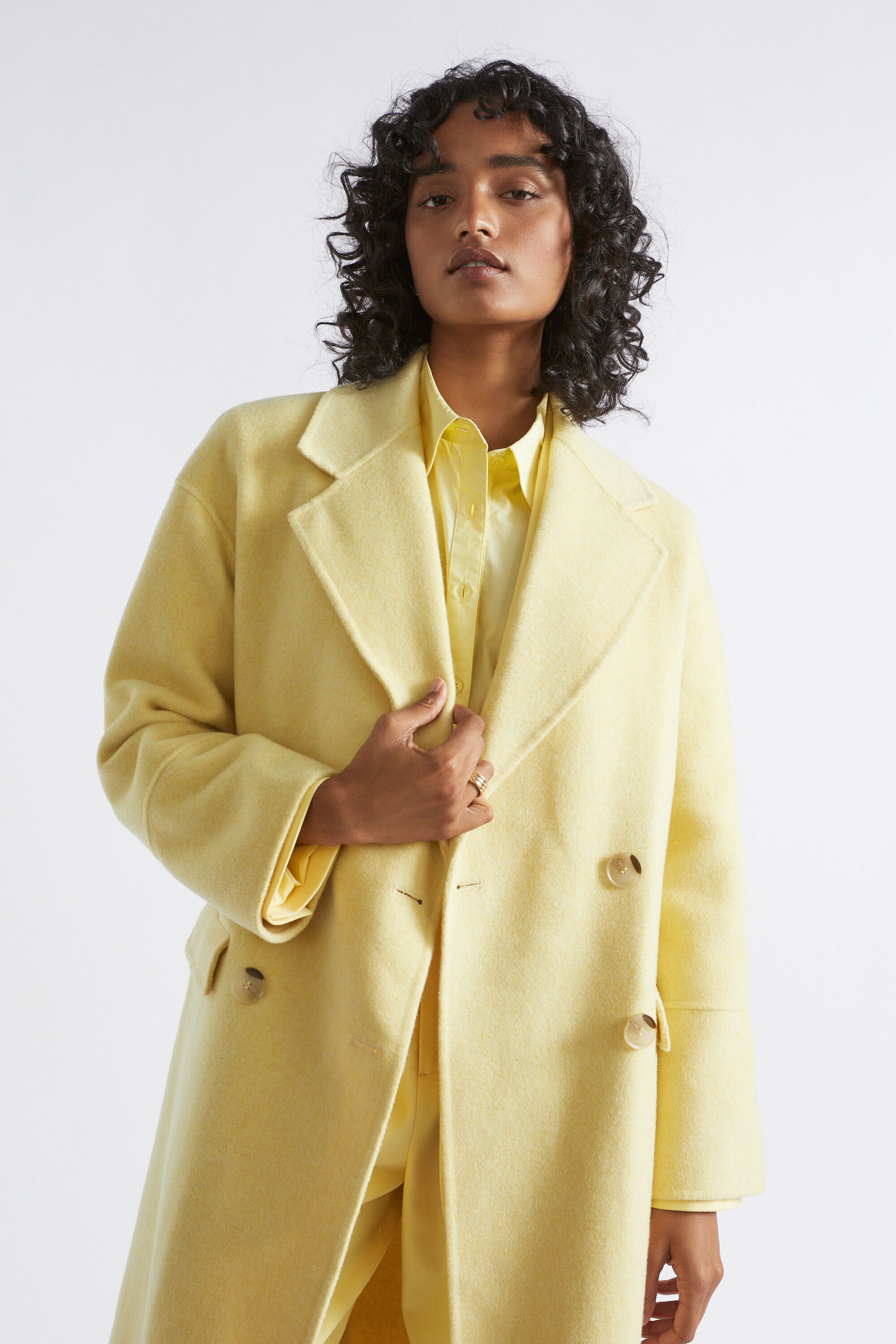 Yellow double 2025 breasted coat