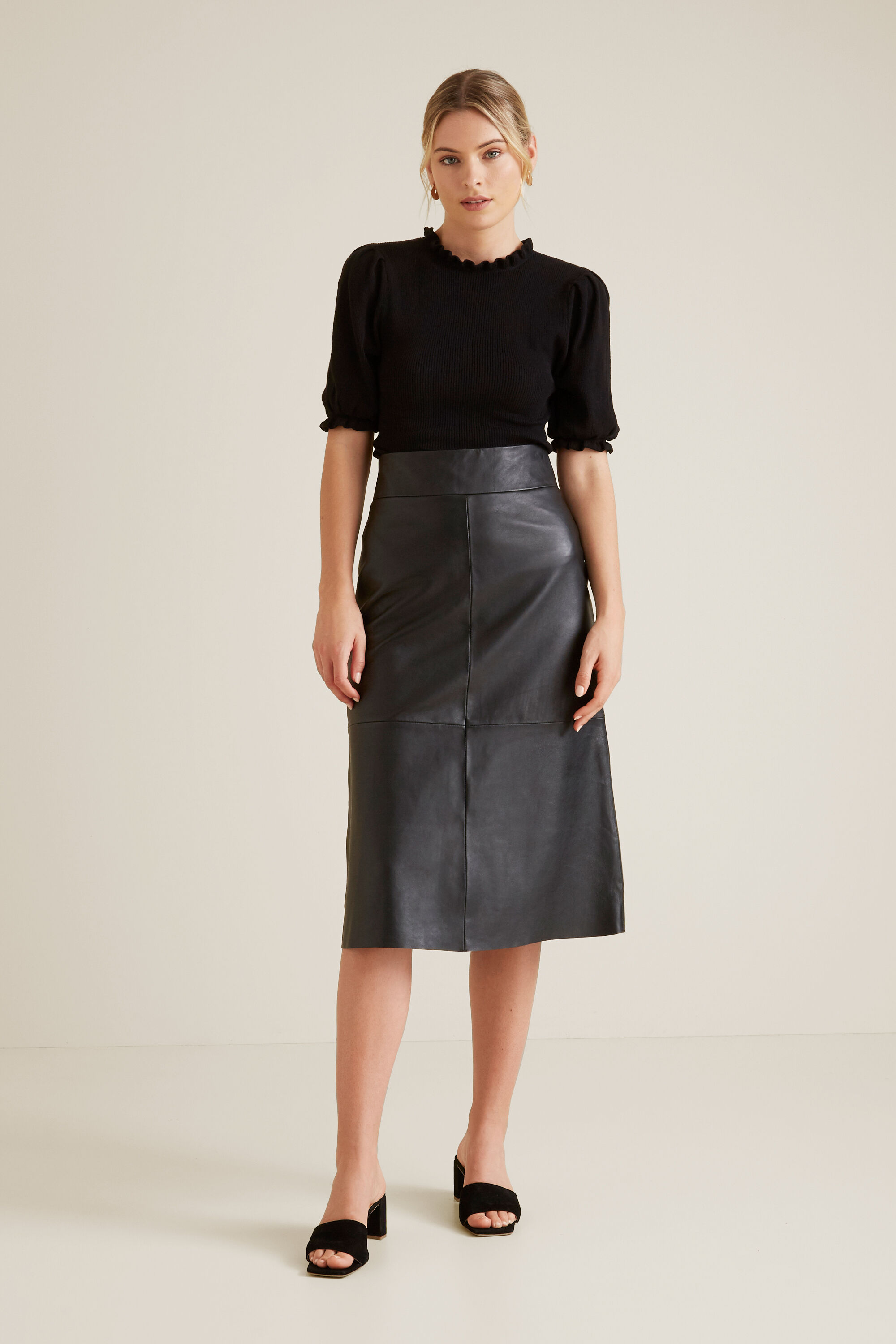 Seed a shop line leather skirt