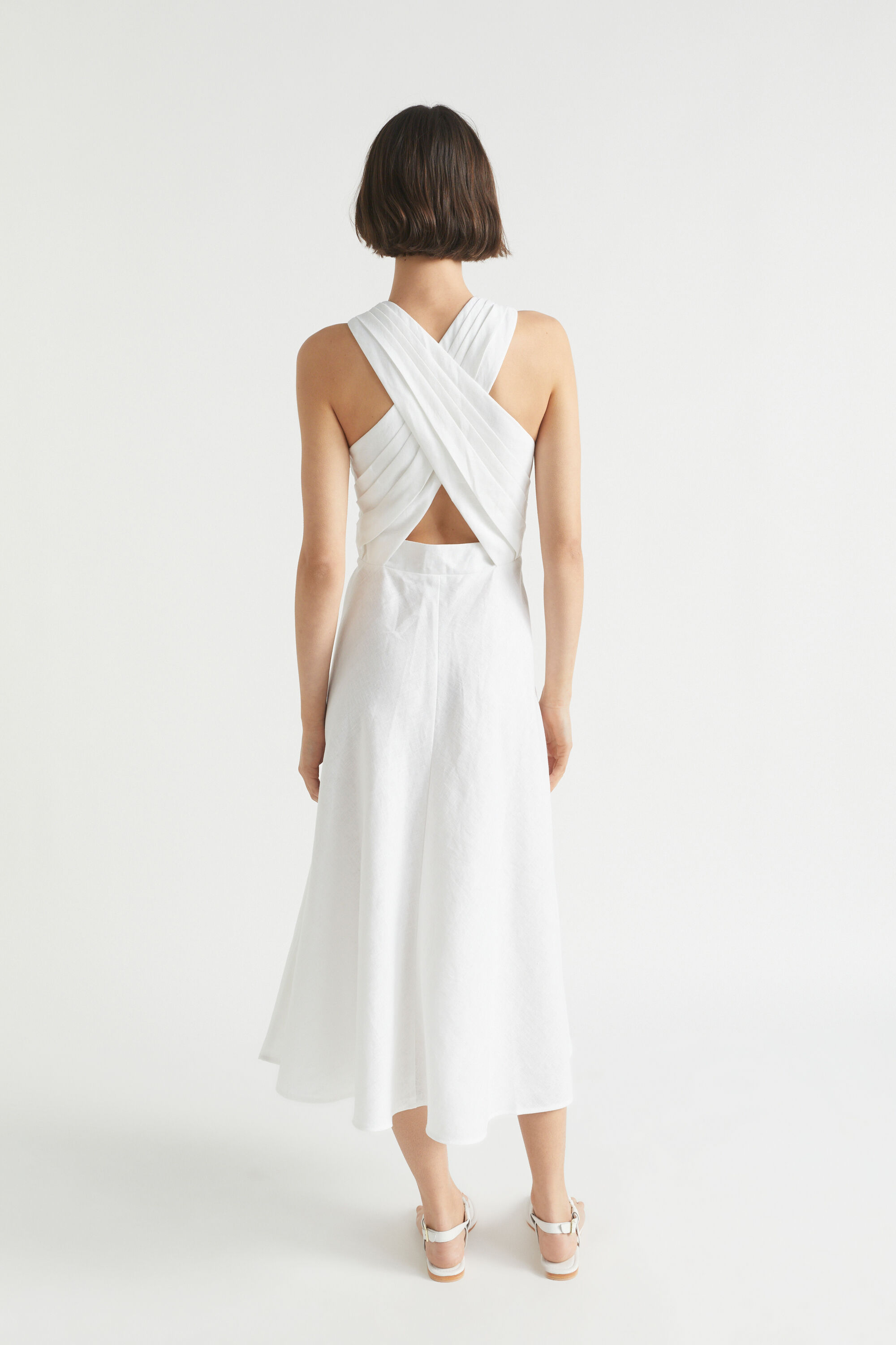 White linen halter dress discount