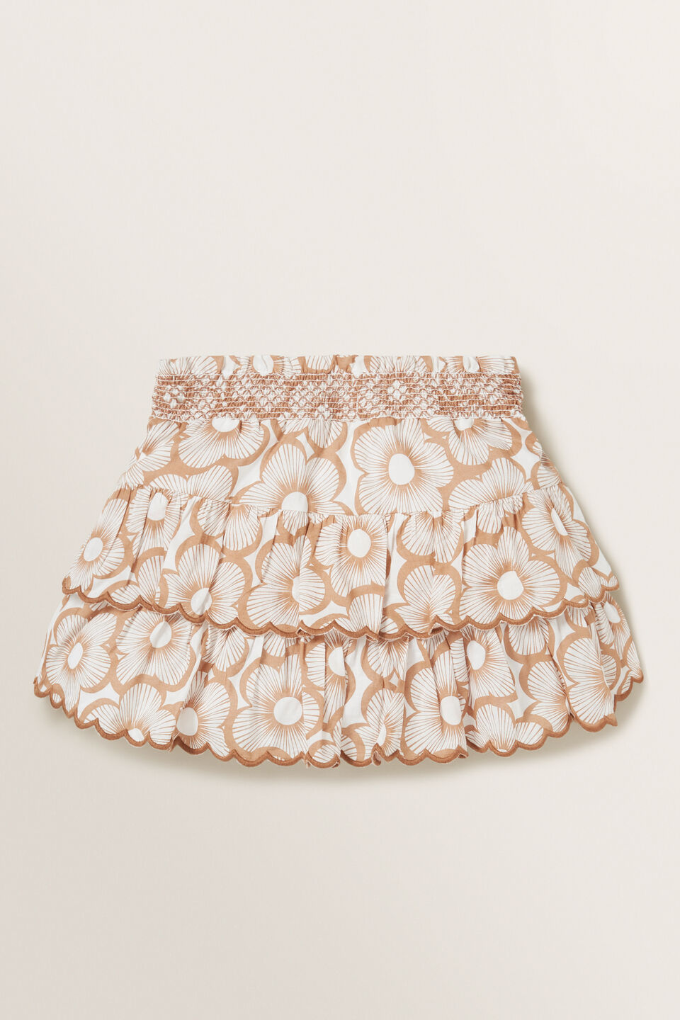 Shirred Floral Skirt  Biscuit