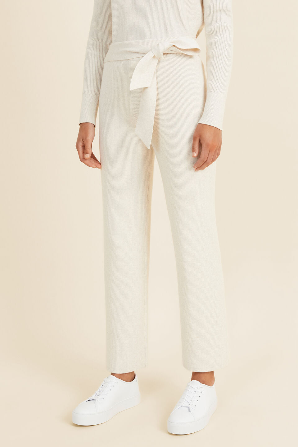 Relaxed Knit Tie Pant  Oat Marle