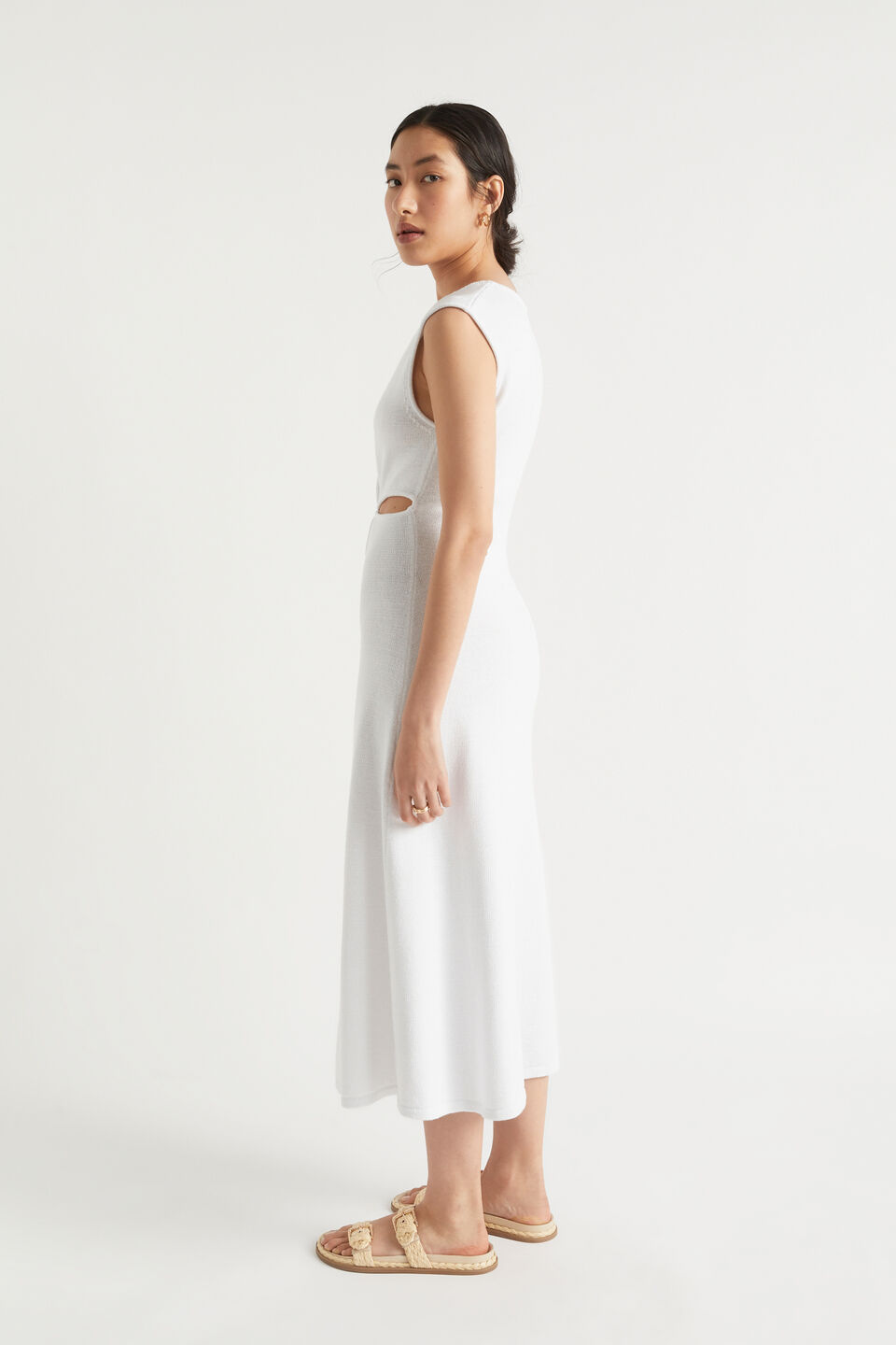 Knit Twist Front Midi Dress  Whisper White