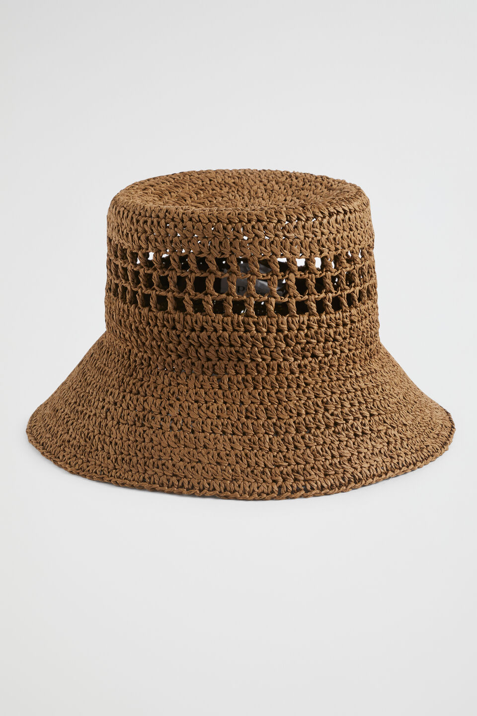 Cutout Straw Bucket Hat  Pecan Brown