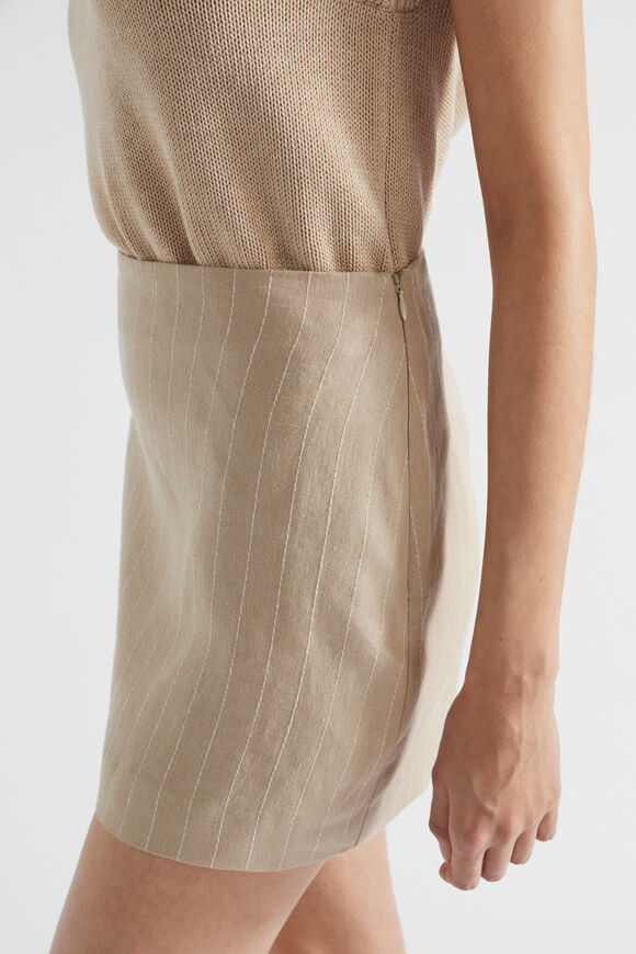 Linen Pinstripe Mini Skirt  Cool Sand Pinstripe  hi-res
