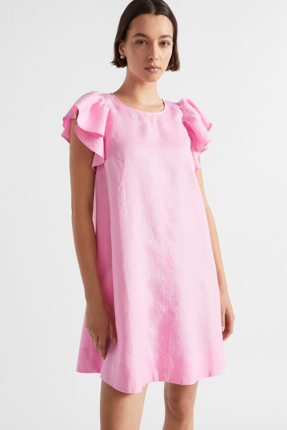 Core Linen Frill Sleeve Mini Dress  Pink Gin  hi-res