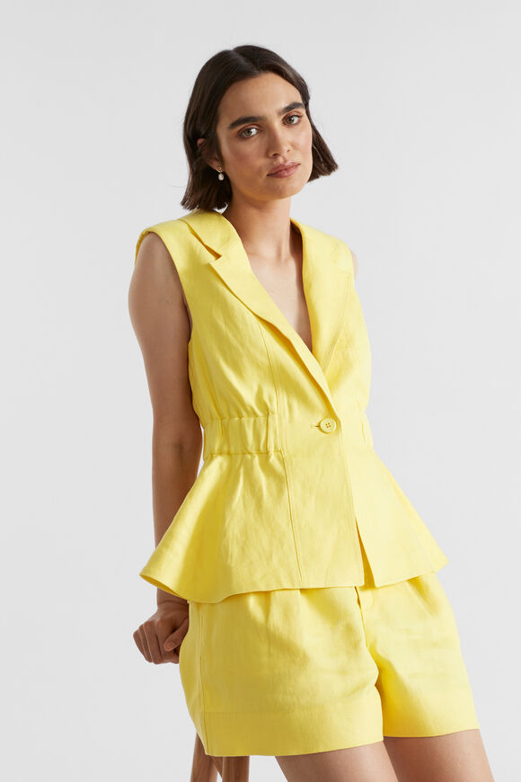 Linen Gathered Vest  Lemon Drop  hi-res
