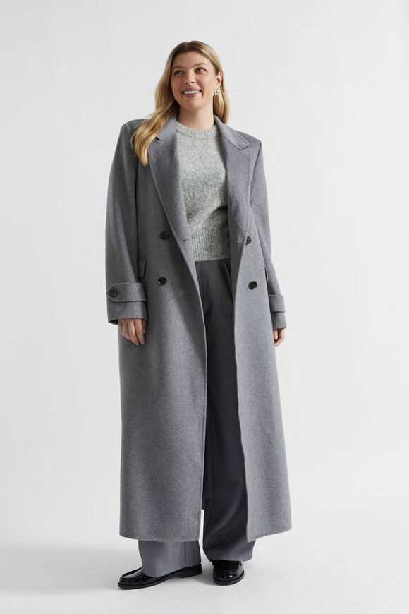 Wool Trench Maxi Coat  Wolf Marle  hi-res