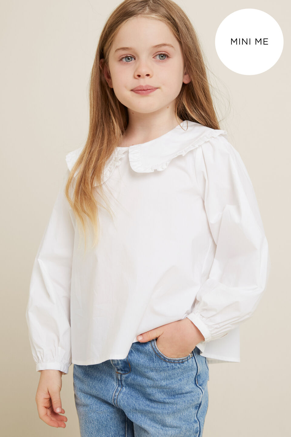 Mini Me Vintage Collar Shirt  Whisper White