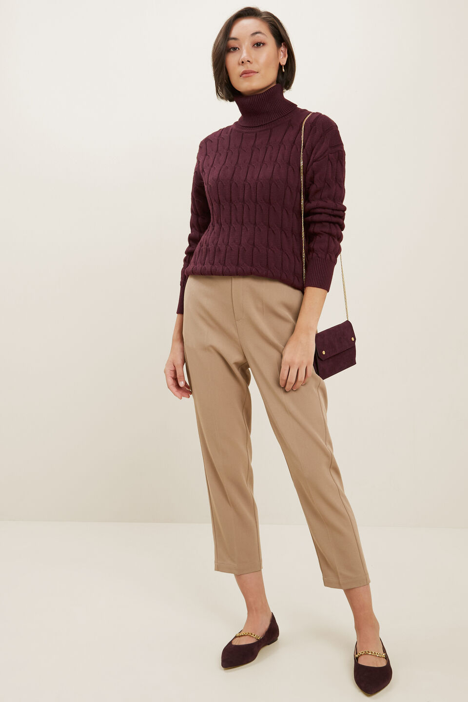 Cable Knit Sweater  Ruby Plum