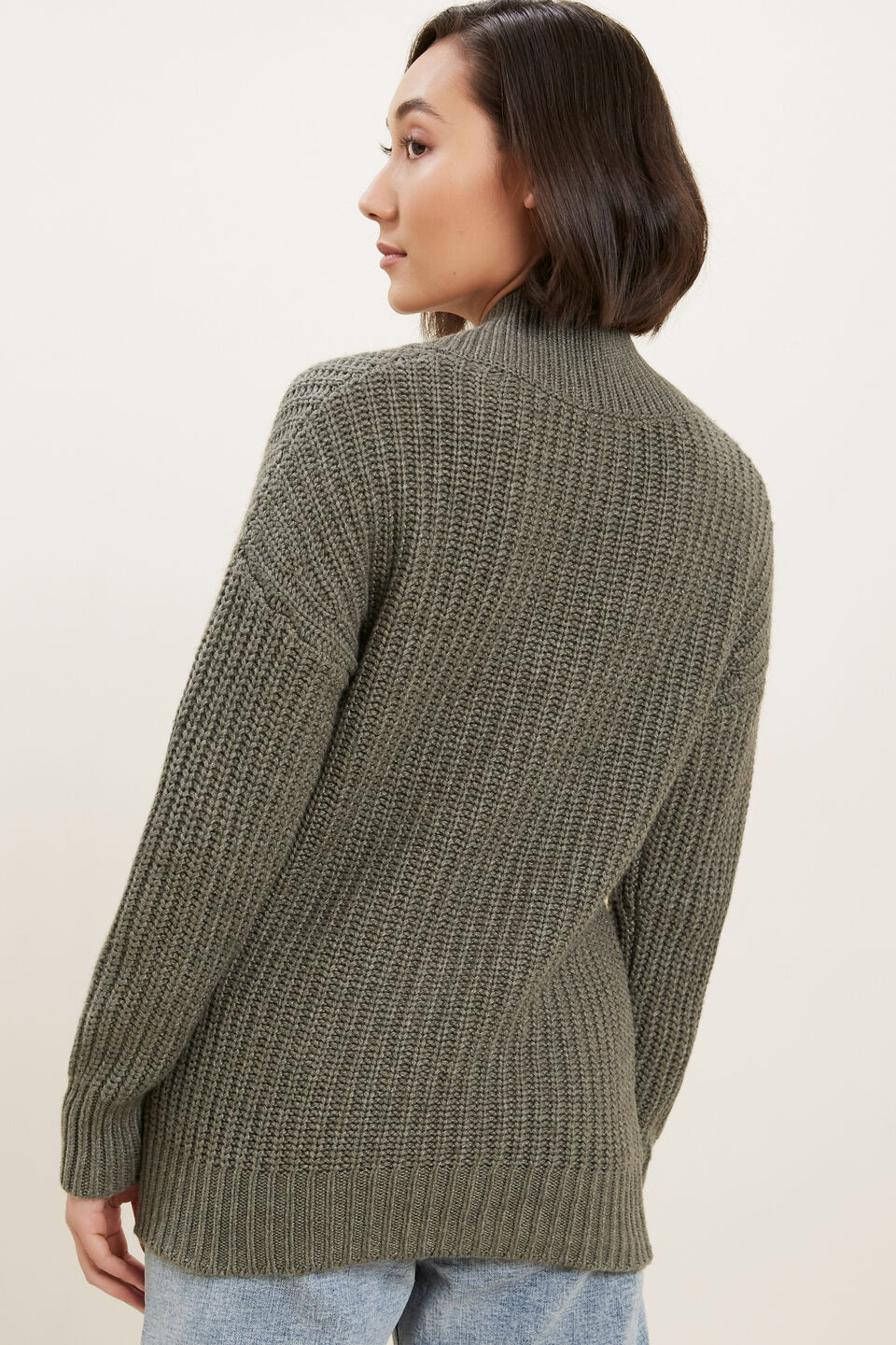 Shawl Collar Sweater  Olive Khaki Marle