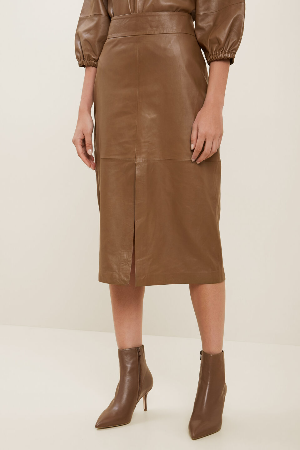 Leather Split Front Skirt  Molasses
