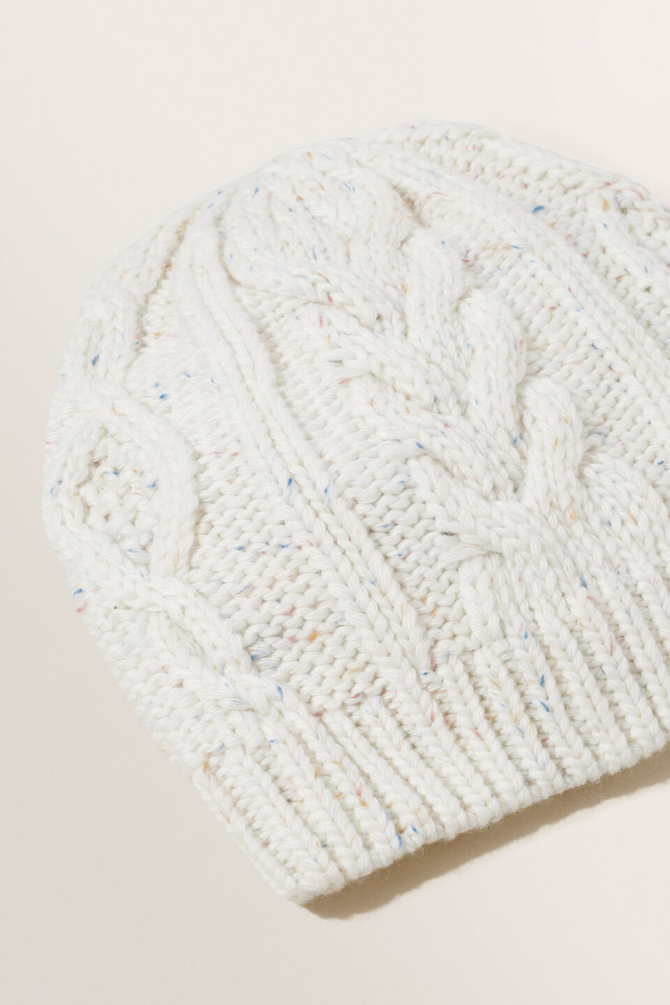 Cable Knit Beanie  French Vanilla Fleck