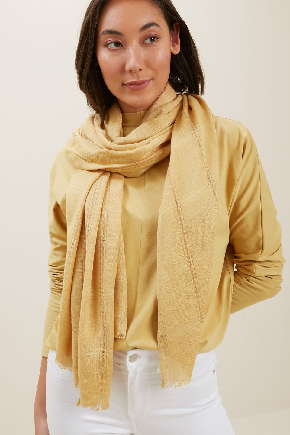 Textured Wool Blend Scarf  Fawn