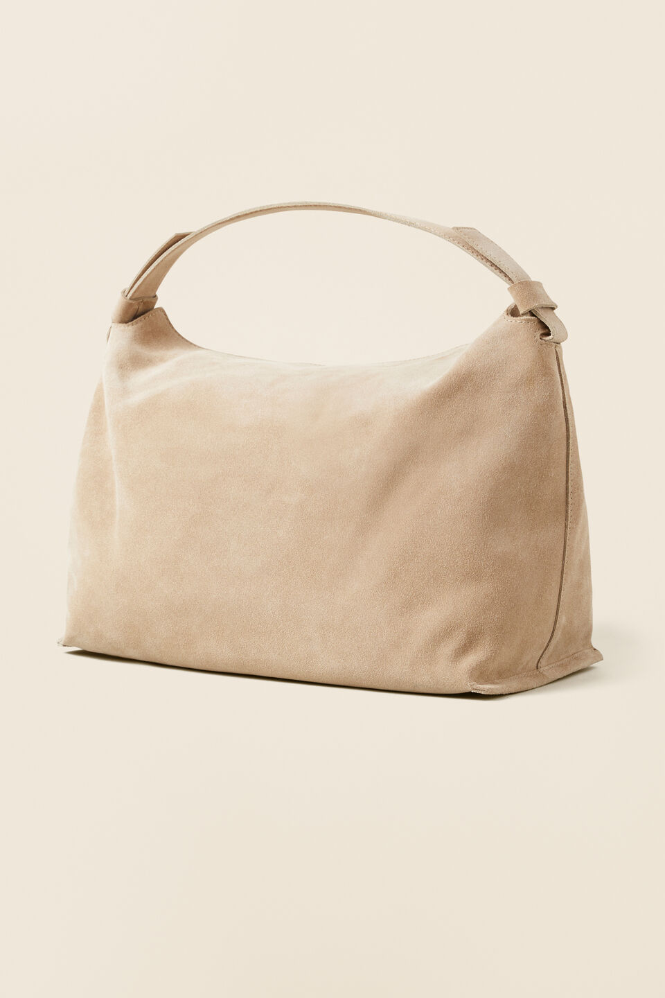Leather Relaxed Shoulder Bag  Champagne Beige