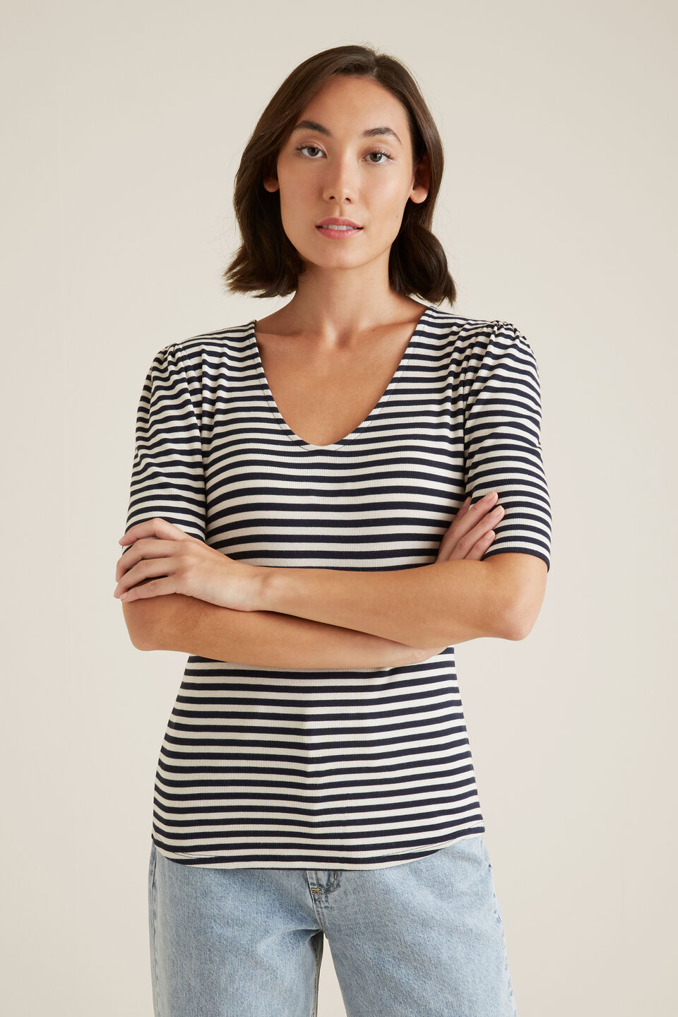 V Neck Fitted Rib Top  