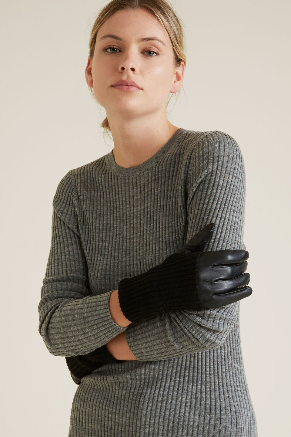 Leather Knit Gloves  