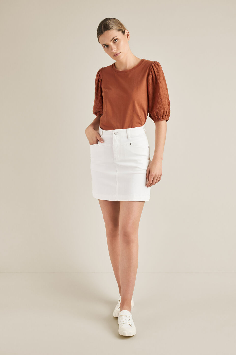 Denim Mini Skirt  White