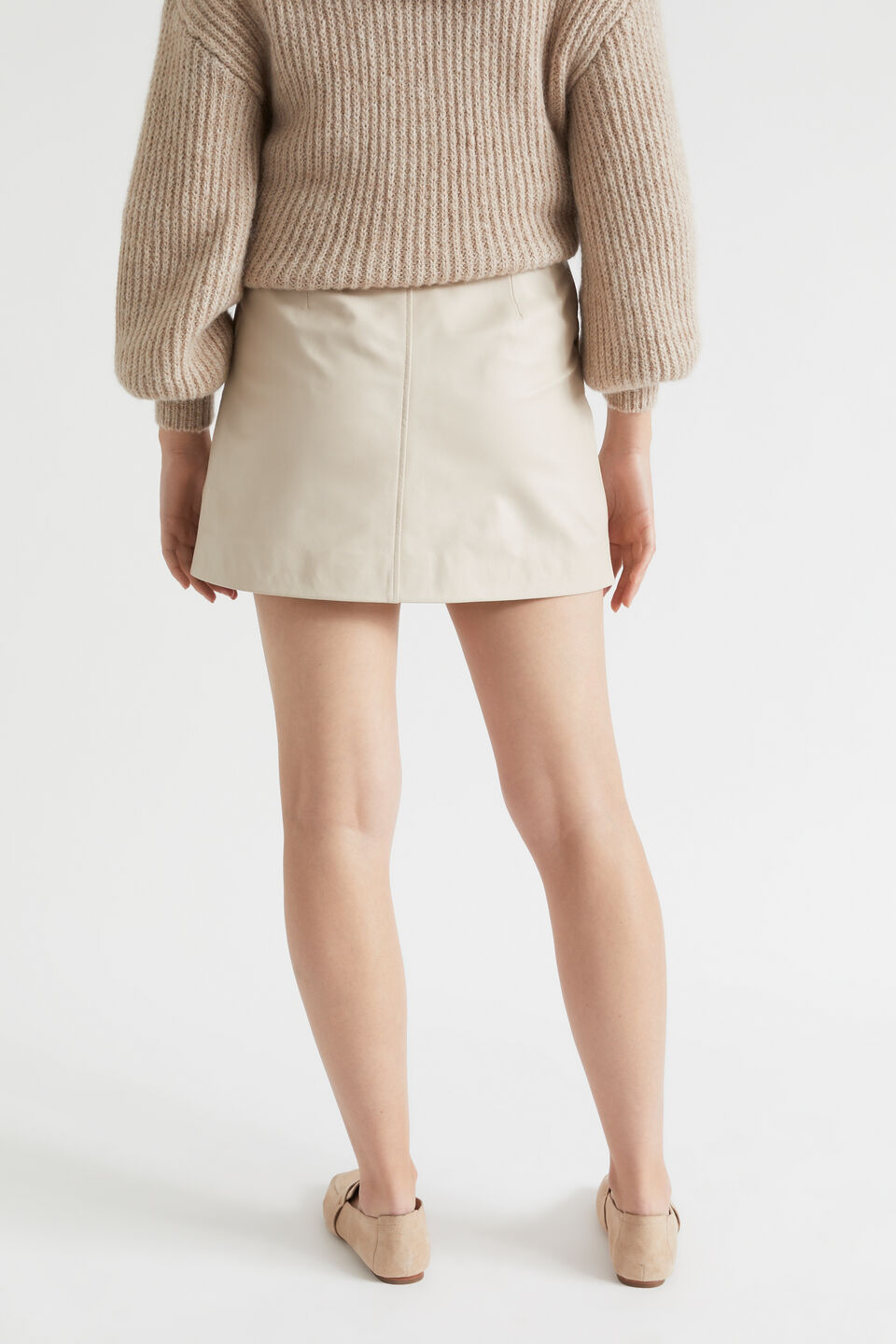 Leather A Line Mini Skirt  Soft Mink