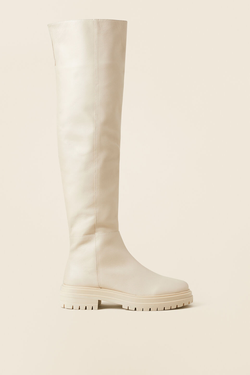 Lara Leather Knee High Boot  Vanilla