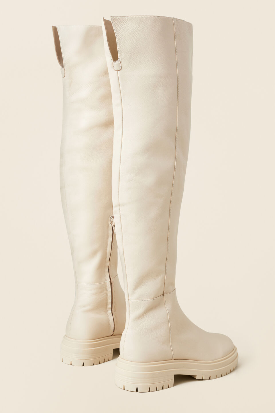 Lara Leather Knee High Boot  Vanilla