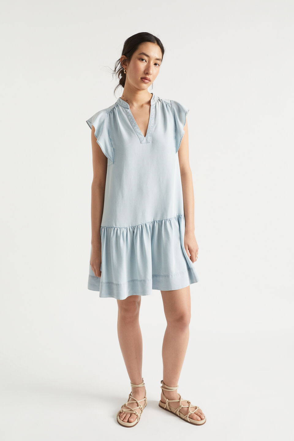 Ruffle Sleeve Mini Dress  Arctic Wash