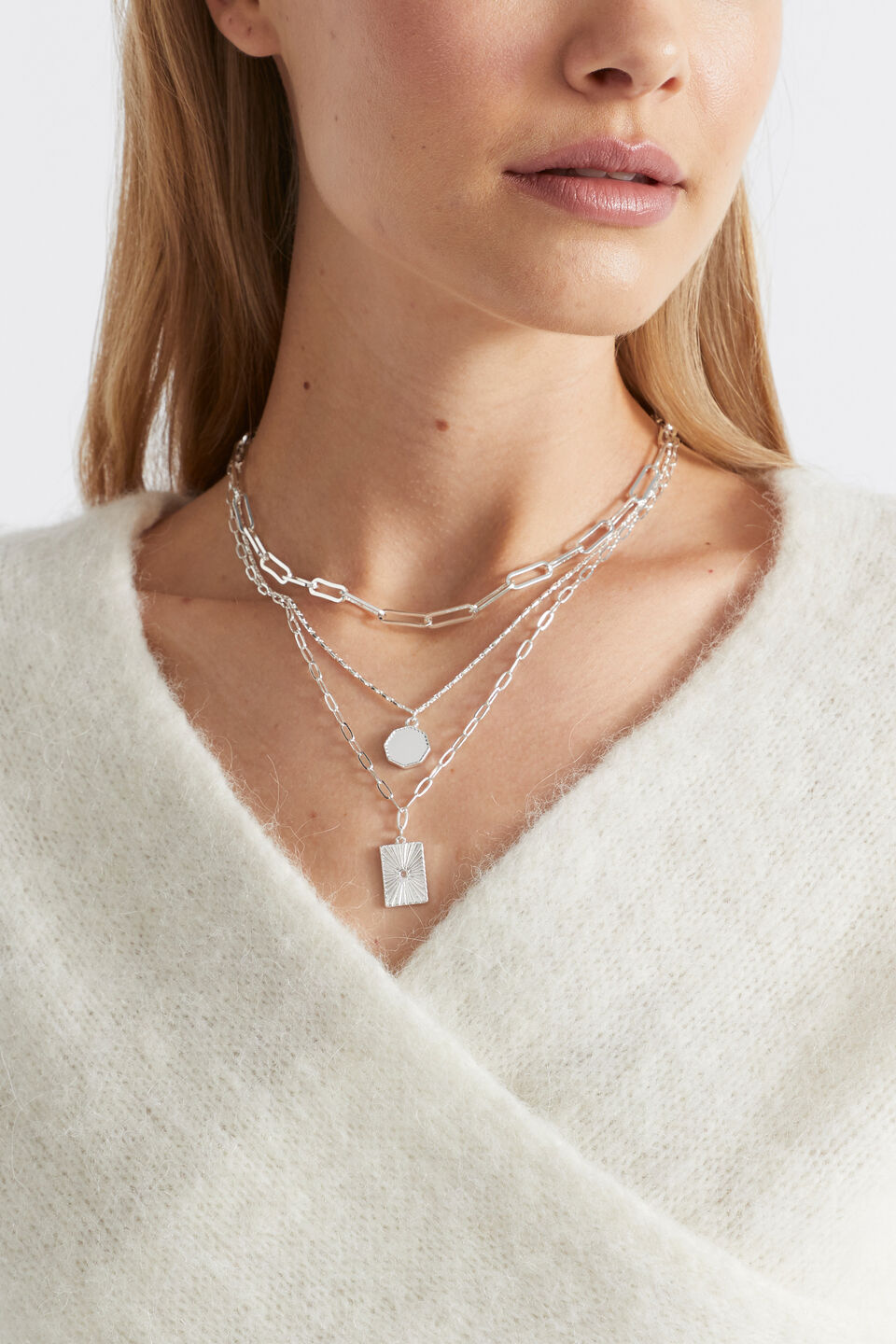 Layered Beam Necklace  Silver