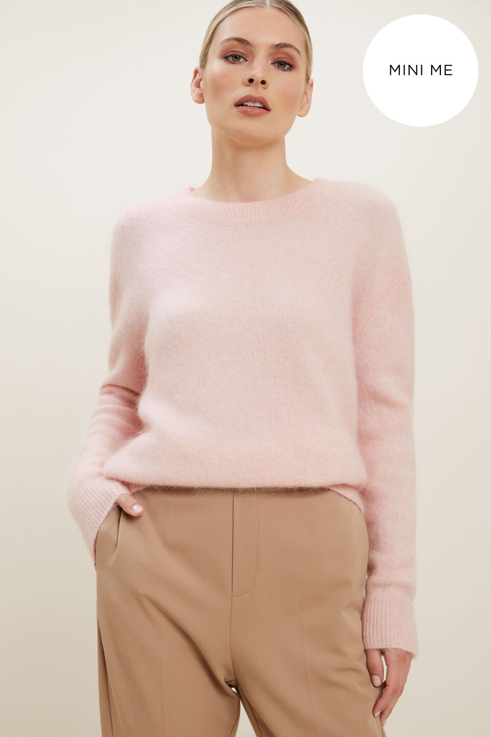 Mohair Crew Neck Sweater  Ash Pink Marle
