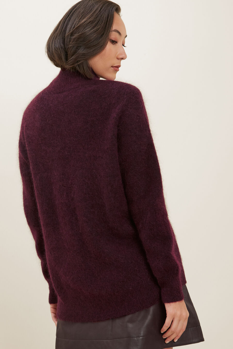 Mohair Roll Neck Sweater  Ruby Plum Marle