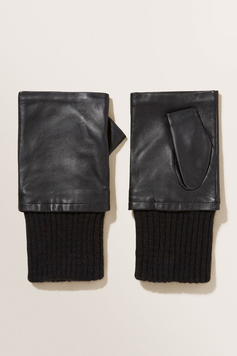 Leather Fingerless Gloves  Black