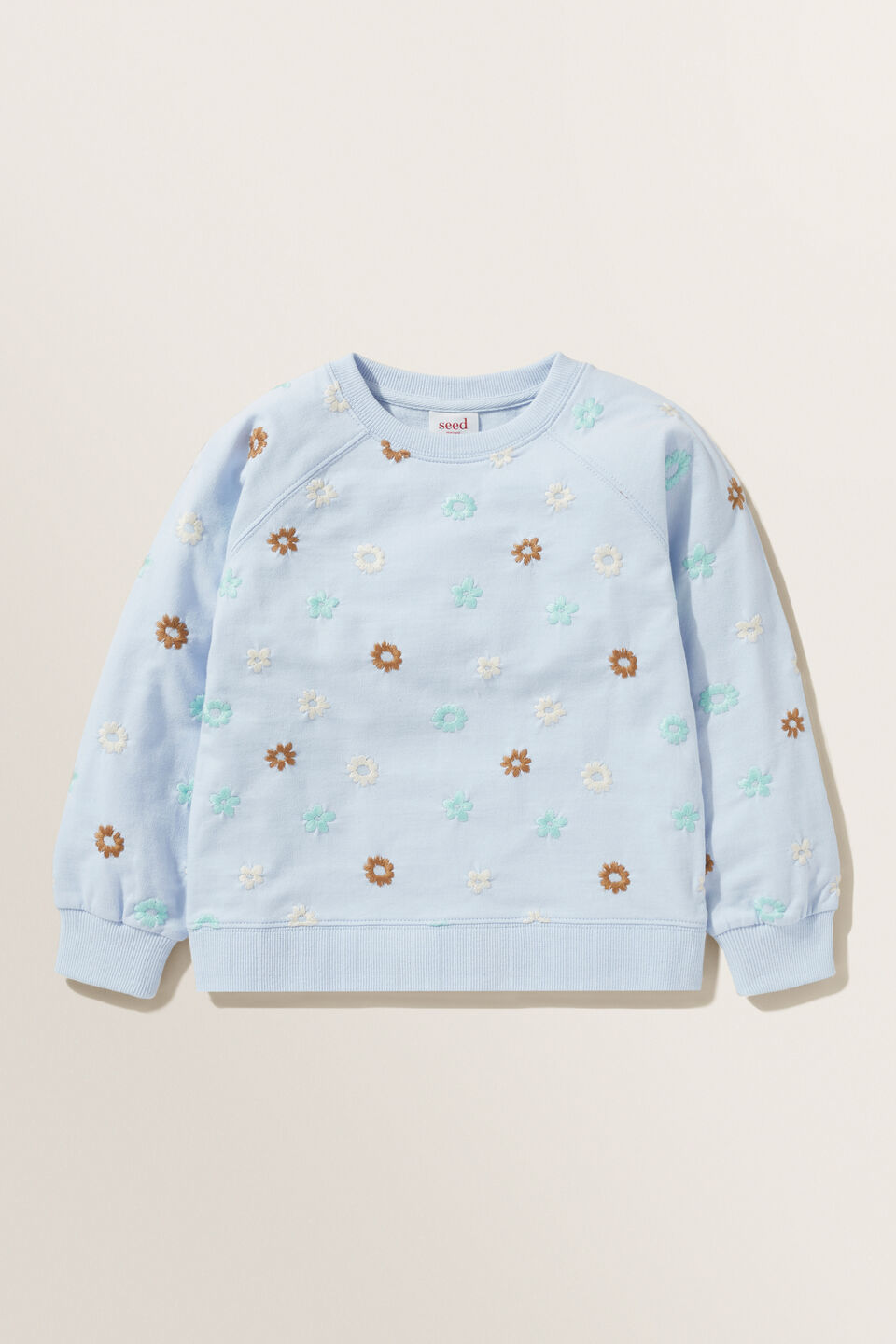 Floral Embroidered Sweater  Baby Blue