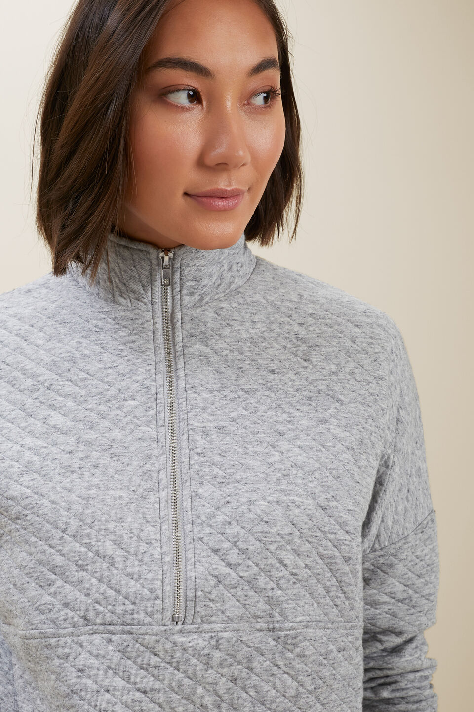 Diamond Quilted Sweater  Stormy Grey Marle