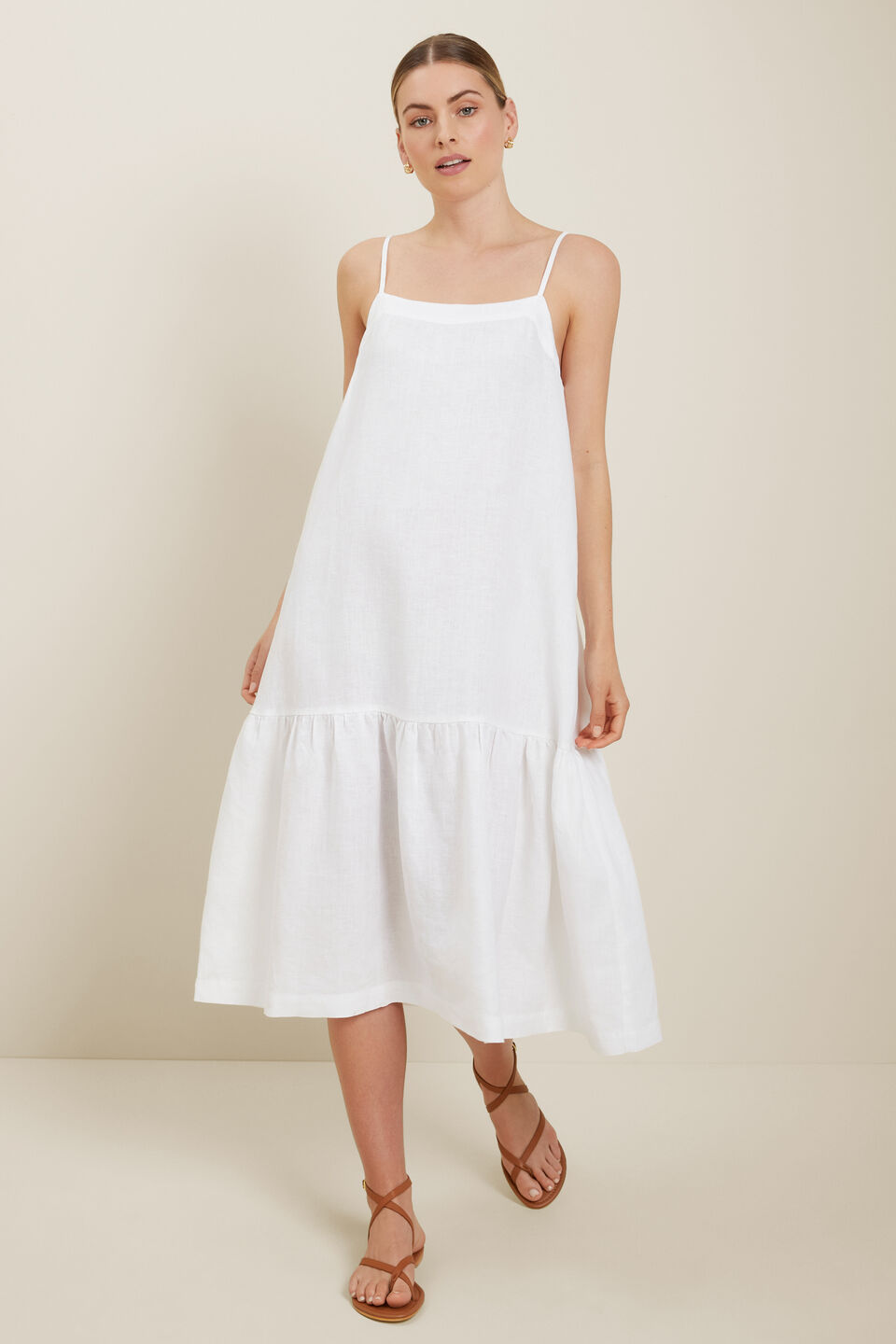 Core Linen Full Hem Midi Dress  Whisper White