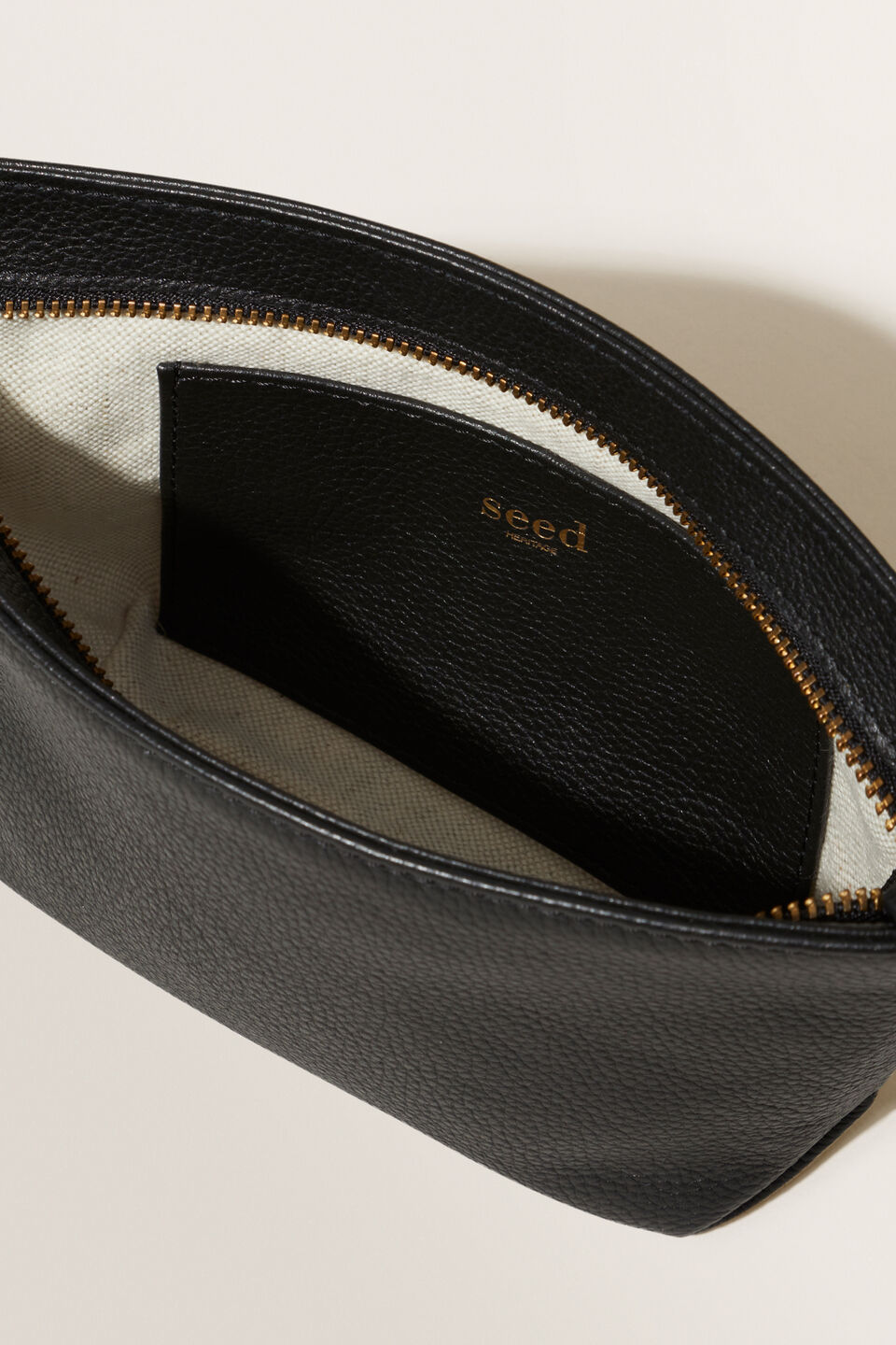 Leather Fold Detail Pouch  Black