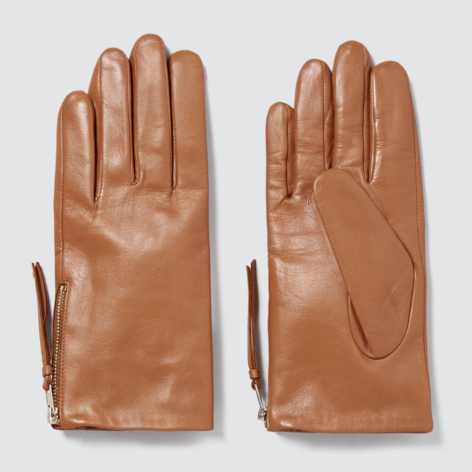 Zip Detail Leather Gloves  